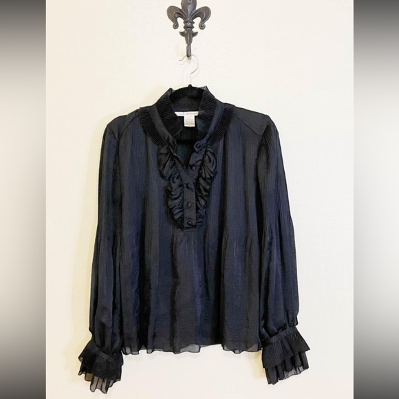 Diane Von Furstenberg Black Babydoll Philippine Blouse Size 6 - Picture 4 of 16